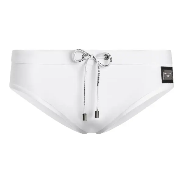 Swim Briefs with High-Cut Leg and Branded Plate