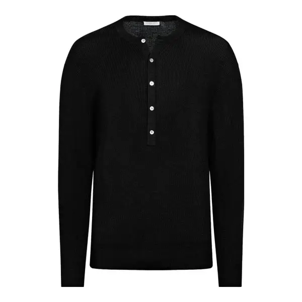 Ribbed Henley Top in Pure wool