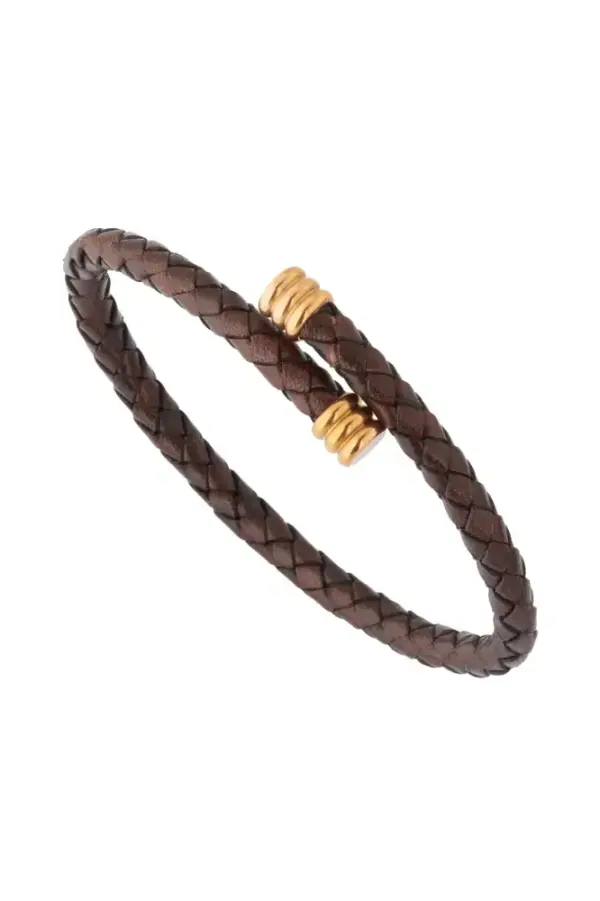 Link Up Flexible Braided Leather Bracelet With Stainless Steel End Caps (Men) | Nordstrom