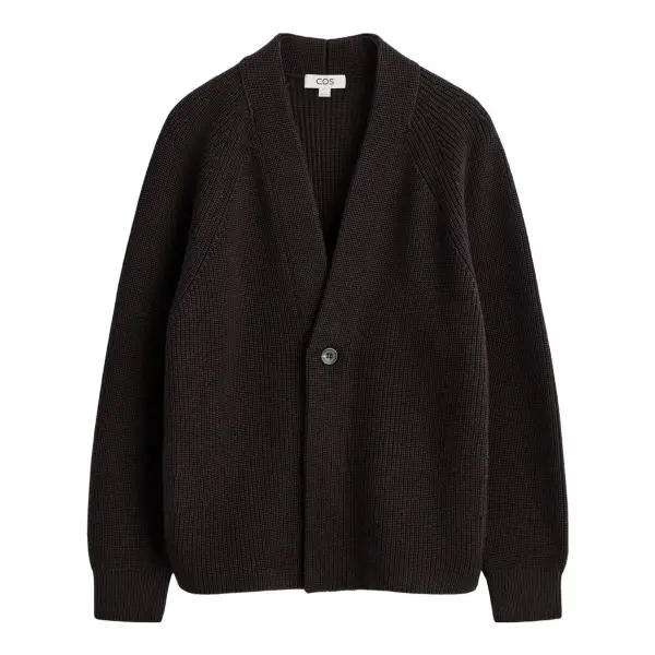 Chunky Ribbed Wool V-neck Cardigan