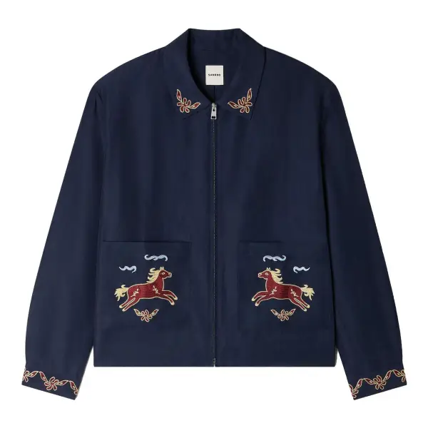 Embroidered-Wing Collar Jacket