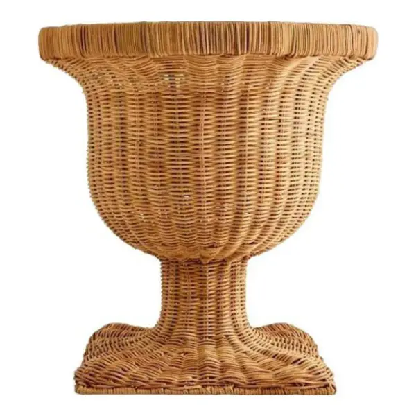 Rattan Urn on Pedestal, 18"
