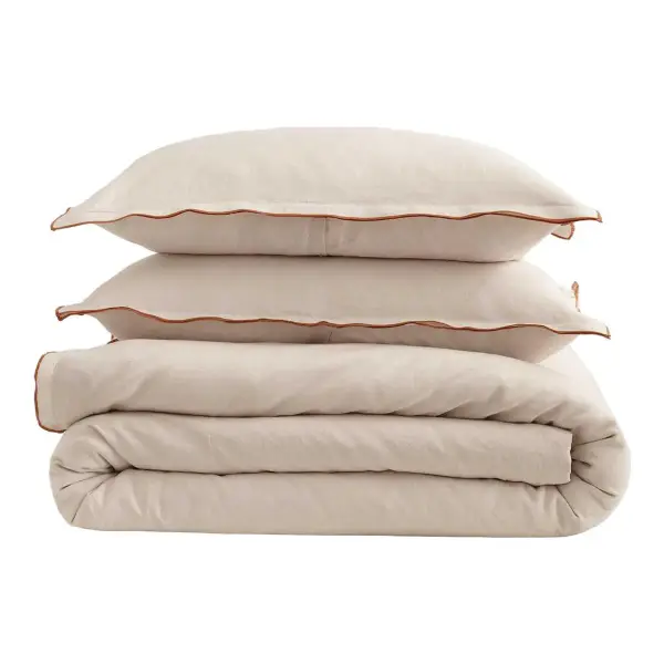 European Linen Double Embroidered Edge Duvet Cover Set