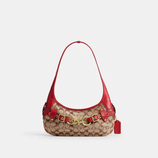 Coach Belted Ergo Shoulder Bag 26 In Signature Jacquard - Women's - Brass/poppy Signature
