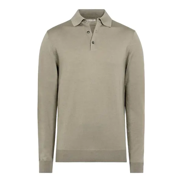 Merino Long Sleeve Polo Top in Cotton Silk
