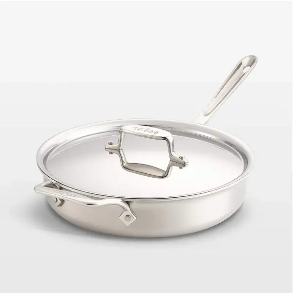 All Clad D5 Brushed Stainless Steel 3 Quart Saute Pan With Lid