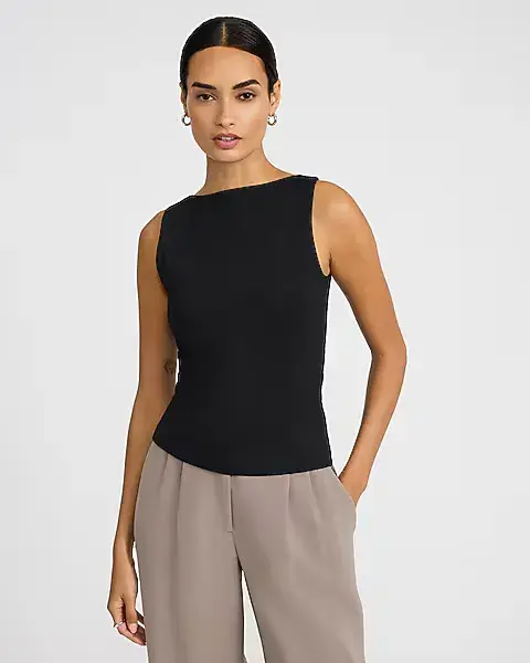 Body Contour Stretch Cotton Boat Neck Tank