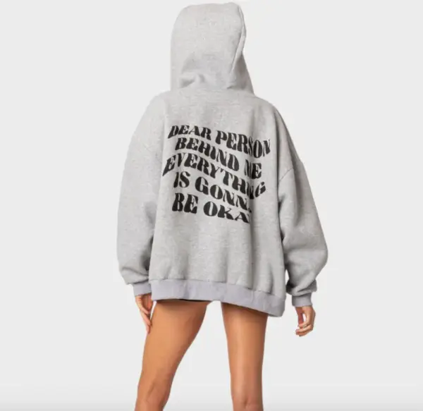 EDIKTED Everything's Ok Zip Up Oversized Hoodie - GRAY