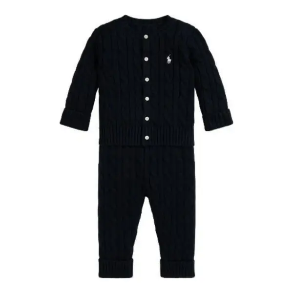 Cable-Knit Cotton Cardigan and Pant Set