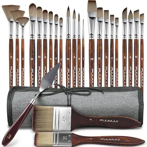 25pcs Paint Brush Set, Fuumuui Acrylic Paint Brushes, Professional Artist Series