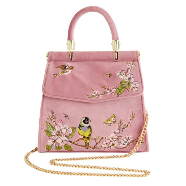Morning Song Bird Embroidered Mini Tote - Pink by Fable England