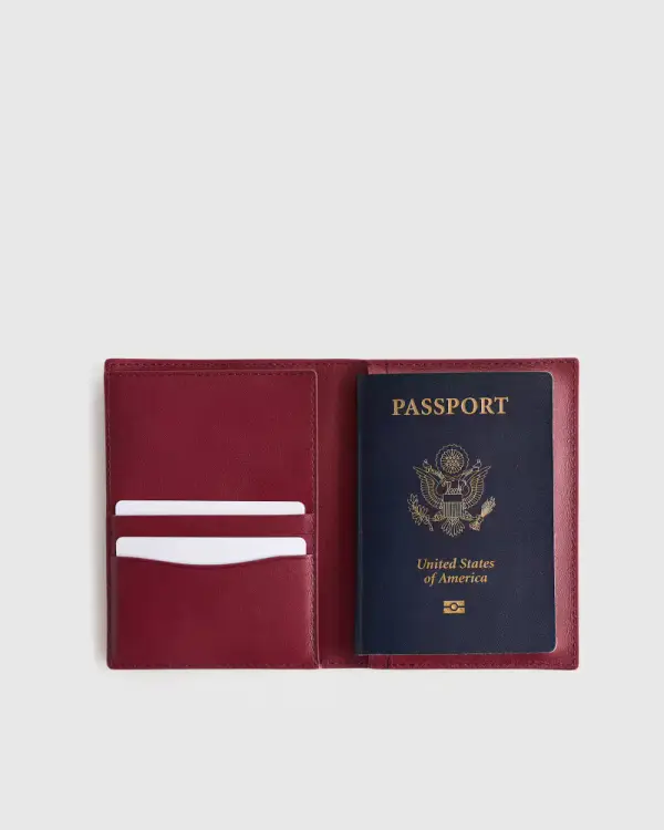 Nappa Leather RFID Blocking Passport Holder in Cherry Red