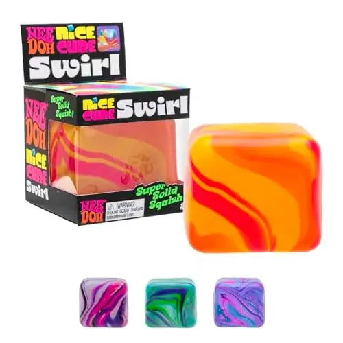Schylling NeeDoh Nice Cube Swirl - Sensory Toy with a Super Solid Squish - Unique, Swirling Color Blend - Color May Vary (1 Per Pack)