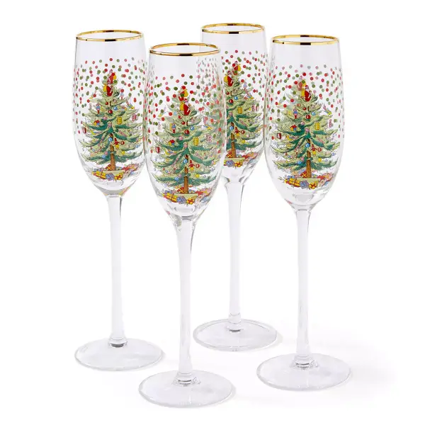 Christmas Tree Set of 4 Champagne Flutes