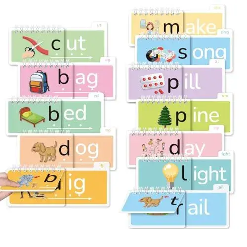 Word Family Build Book, 40 Read and Rhyme Flip Activity Book, Learn to Read Phonics Flash Cards, Sight Words Reading Games for Kids Ages 4-8 Kindergarten 1st 2nd 3rd Homeschool Educational