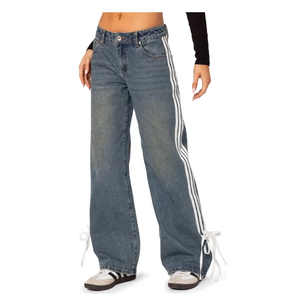 Mattie Side Stripe Bow Low Rise Wide Leg Jeans