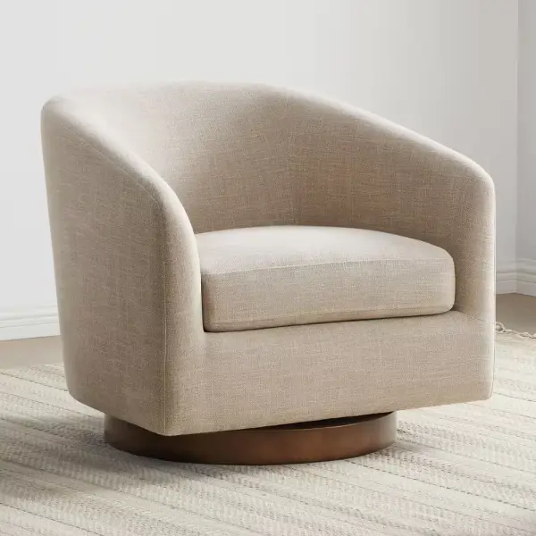 Spruce & Spring Nereus Tan Fabric Swivel Accent Chair with Arms and Wood Base SSA1079E-C0200320T - The Home Depot