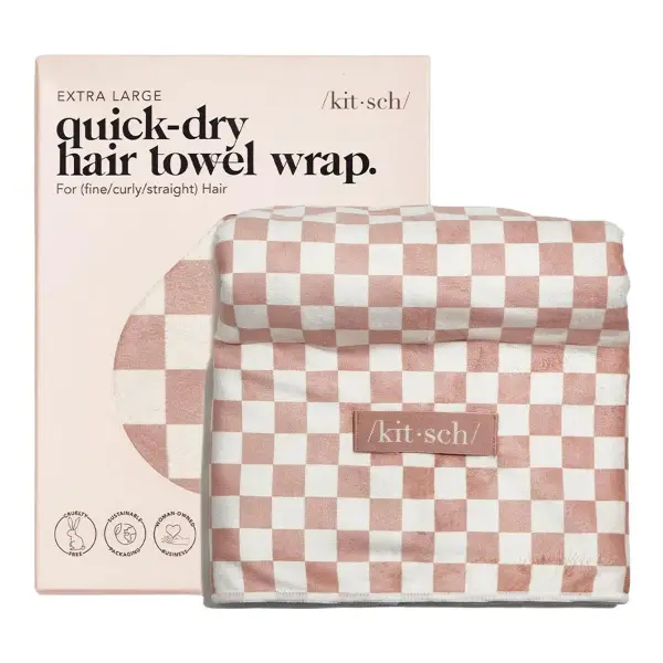 Terracotta Checker XL Hair Towel Wrap
