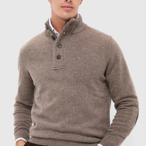 Dark Stone Essential Patch Half Zip Knitted Jumper