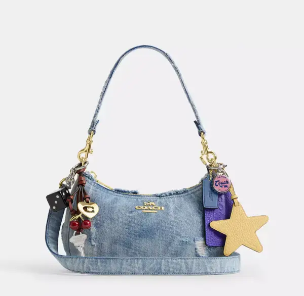 Teri Shoulder Bag In Loved Denim With Charms