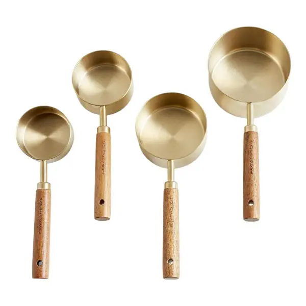 Acacia Wood and Gold Measuring Cups, Set of 4