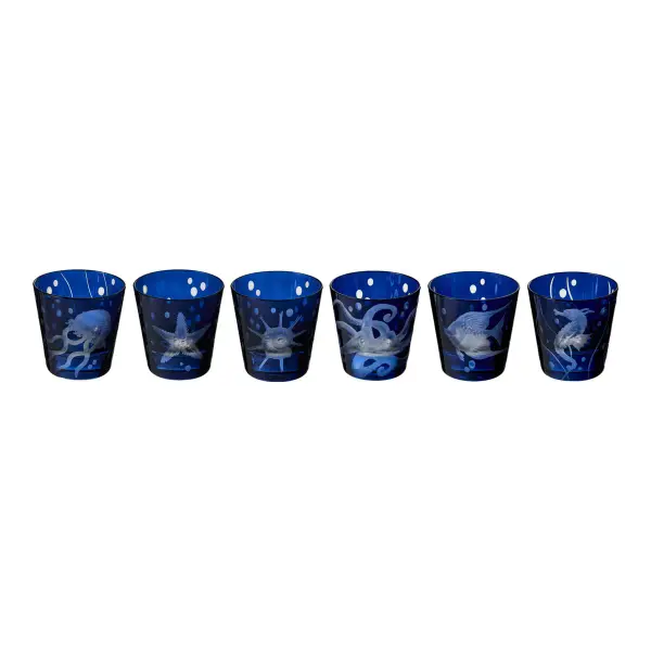 Sea Life Hand Engraved Crystal Shot Glasses Set Of 6