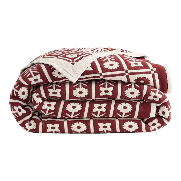 Organic Cotton Jacquard Floral Coverlet