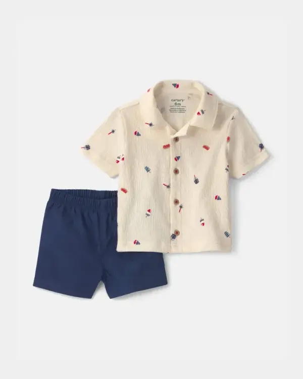 Baby Boy Fourth of July 2-Piece Top & Short Set - Navy Blue/Cream