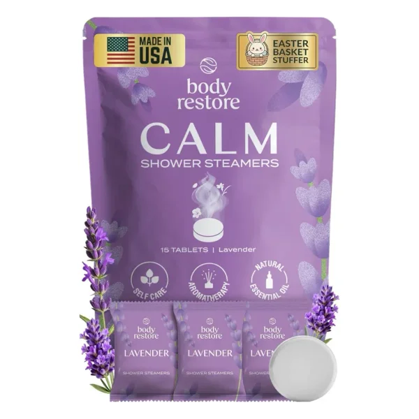 Body Restore Shower Steamers Aromatherapy 15 Pack – Easter Basket Stuffers, Easter & Birthday Gifts for Women & Men, Girls & Boys, Stress Relief & Relaxation Self Care – Lavender