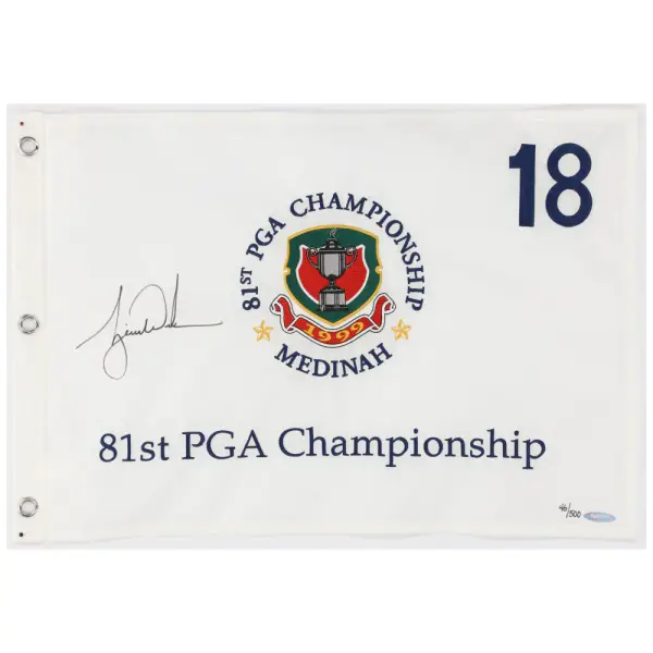 Tiger Woods Autographed 1999 PGA Championship Pin Flag - Upper Deck