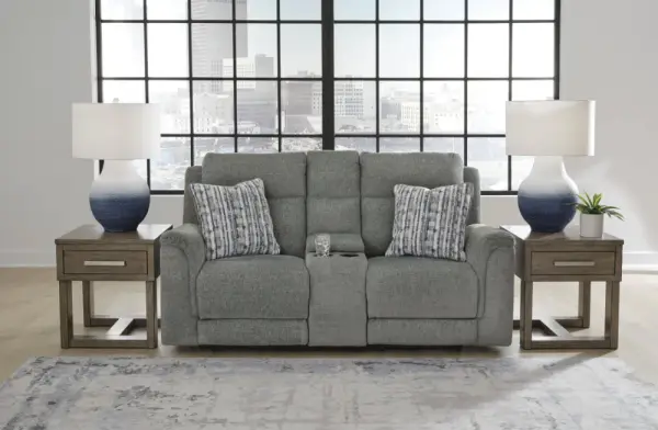Overflow Next-Gen Nuvella™ Performance Fabric Dual Power Reclining Loveseat with Console
