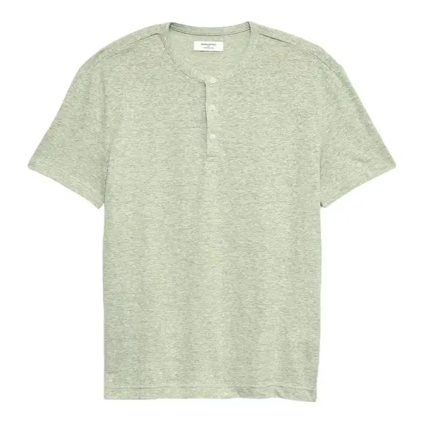 Standard-Fit Linen-Blend Henley Top