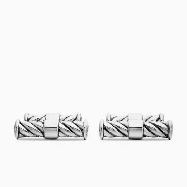 Sculpted Cable Elongated Cufflinks In Sterling Silver 22 Mm