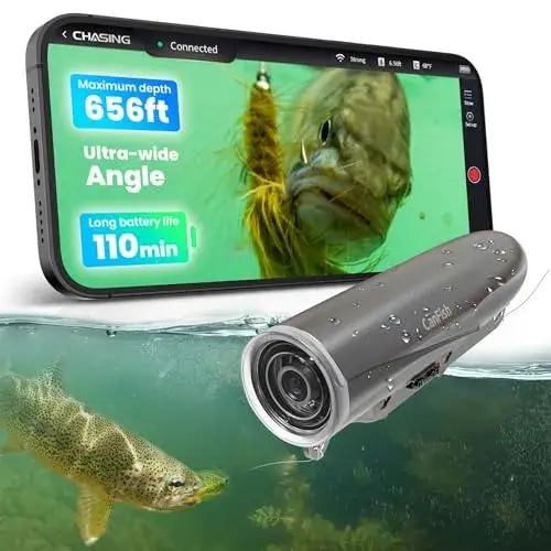 CanFish Fishing CamX Fishing Finders Camera,Lure Action Camera HD 1080P &136°Ultra-Wide-Angle,656FT ROV Waterproof/Motion Sensing/Segmented Intelligent Recording/Wireless Charge/App Compatible (Grey)