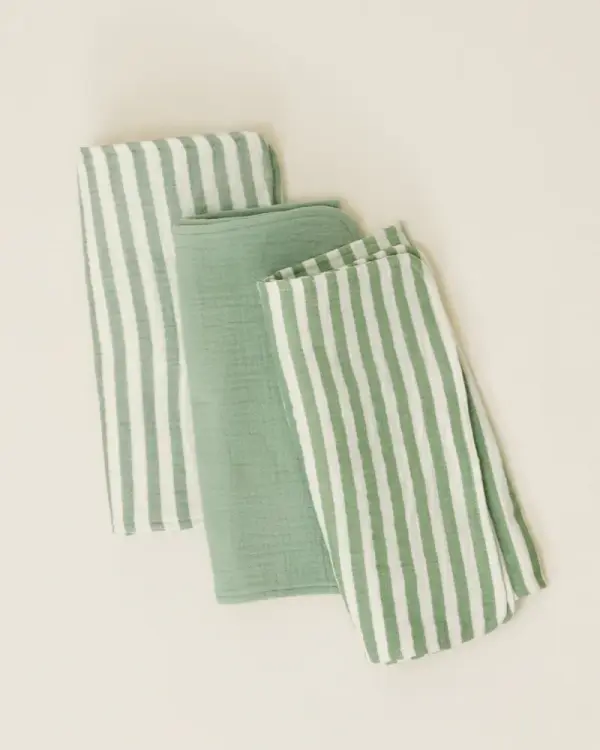 Organic Muslin Burp Cloth (Three-Pack) | Sage Stripe