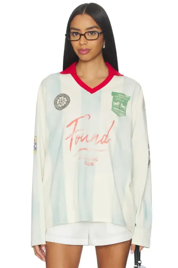 Found Stripe Sport Jersey Top in Faded Ocean Blue & Off-white | REVOLVE