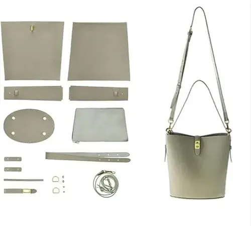POPSEWING Leather Simple Bucket Crossbody Bag Kits, DIY Shoulder Purse with Sewing Kit, DIY Handmade Bag Kit for Mom Girlfriend (Green)
