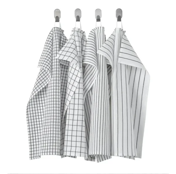 RINNIG Dish towel - white/dark gray/patterned 18x24 "
