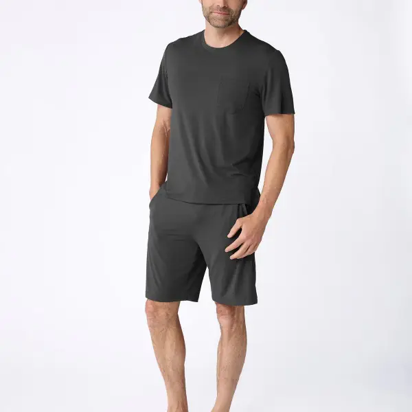 Mens Bamboo Stretch Knit Short Sleeve Pajama Set