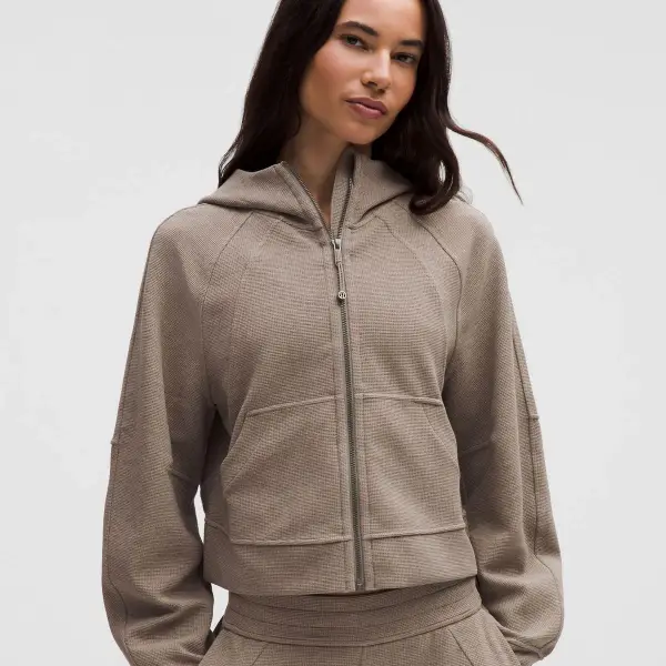 Scuba Cropped Funnel-Neck Half Zip Waffle Sweatshirt
