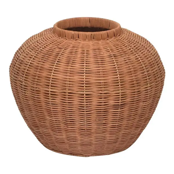 Short Natural Rattan Decorative Vase, 13.5x11