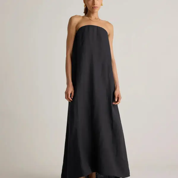 100% European Linen Strapless Maxi Dress