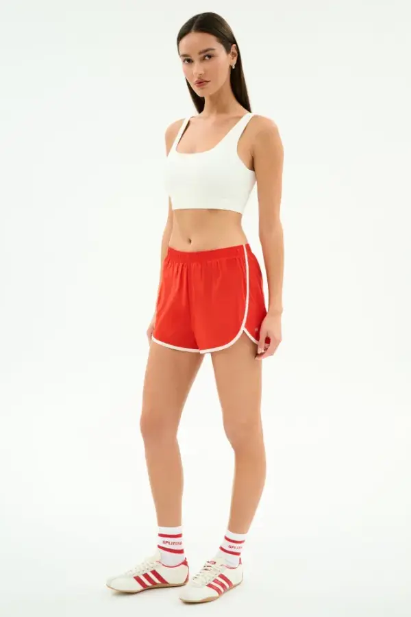 Megan Woven Nylon Run Short - Lotus Red/Creme