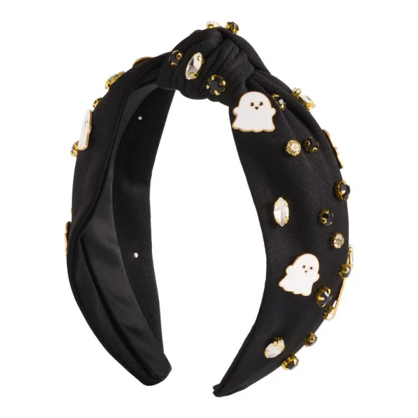 Black and White Halloween Ghost Jeweled Knotted Headband