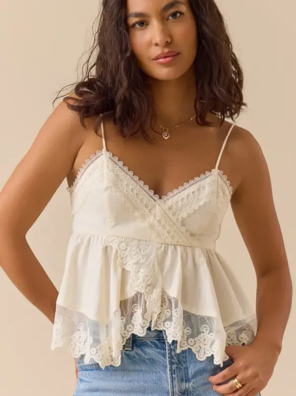 Quinlan Lace Trim Babydoll Top