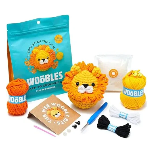 The Woobles Crochet Kit for Beginners - Easy Arts and Crafts Knitting & Crochet Animals Kit As Seen On Shark Tank - Sebastian The Lion