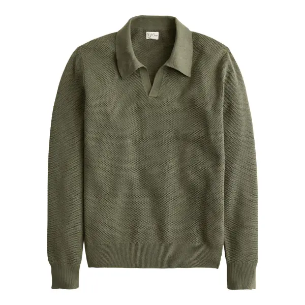 Long Sleeve Cotton Mesh Stitch Johnny Collar Sweater Polo