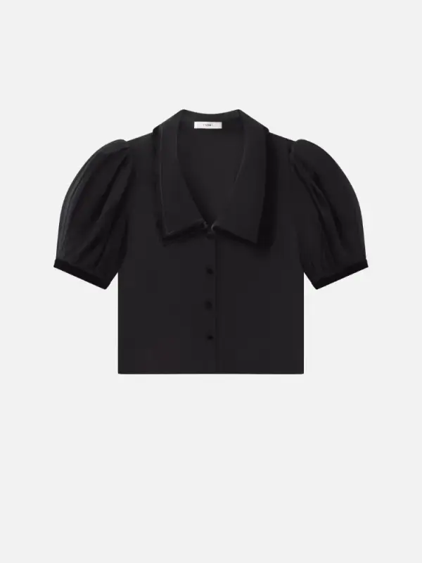 The Velvet Trim Sailor Blouse -- Black