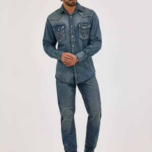 Cowboy Cut Long Sleeve Western Snap Denim Workshirt
