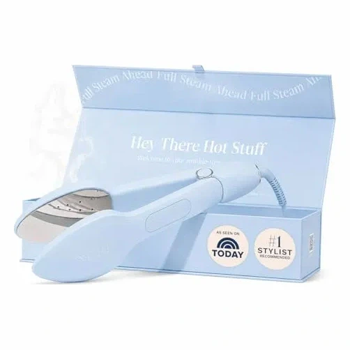 Nori Press Travel Steam Iron - Handheld Iron With Optional Steam Feature - No Ironing Board Required - Easy to Use w/ 6 Fabric Settings - Removes Wrinkles - User Manual Included -Blue